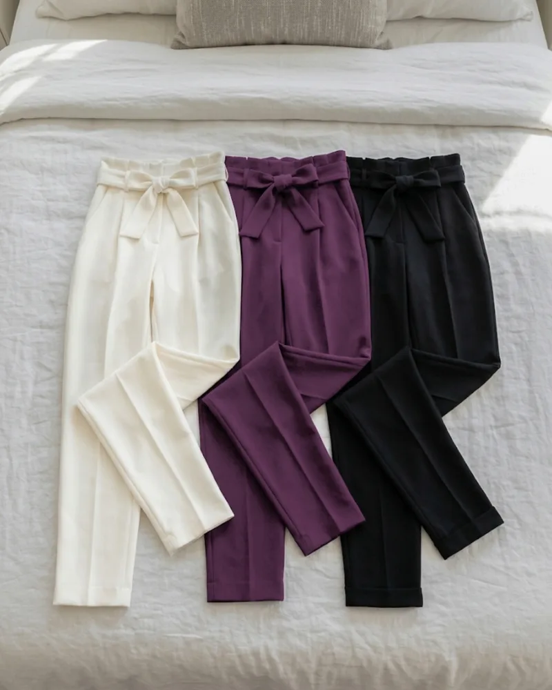 3-Piece Combo Women’s Formal Pants: White, Black & Purple