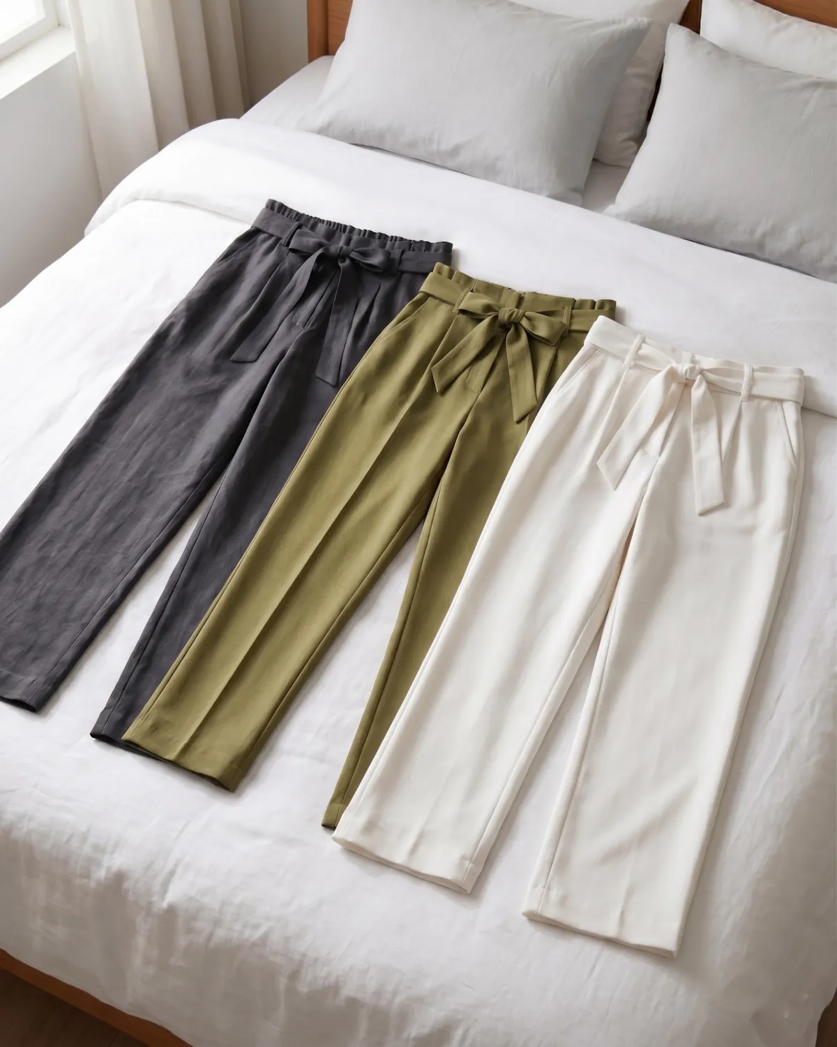 3-Piece Combo Women’s Formal Pants Set: White, Black & Olive