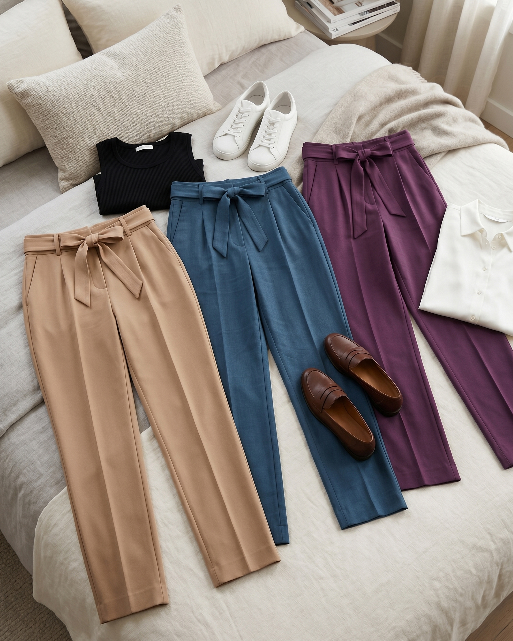 3-Piece Combo Women’s Formal Pants: Blue, Maroon, Beige