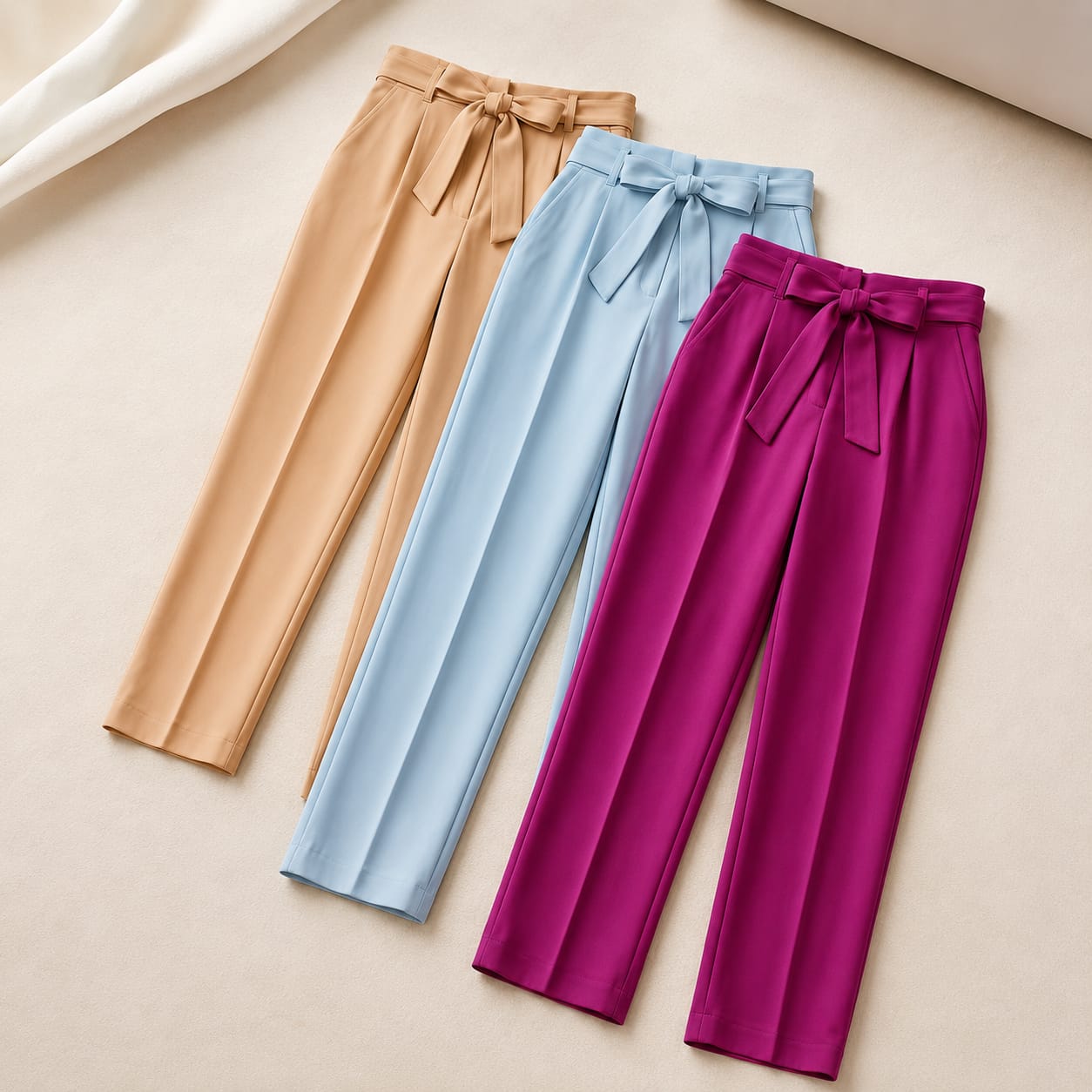 3-Piece Combo Women’s Formal Pants: Maroon, Beige, Sky Blue